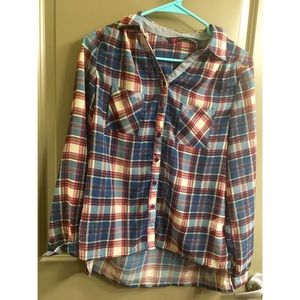 Plaid shirt buttoned down long sleeves